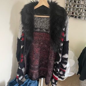 Faux fur long cardigan